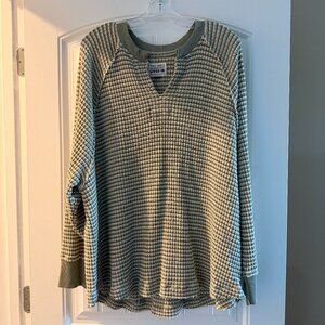 American Eagle Big Hug Notch Neck Waffle Sweater (Green)